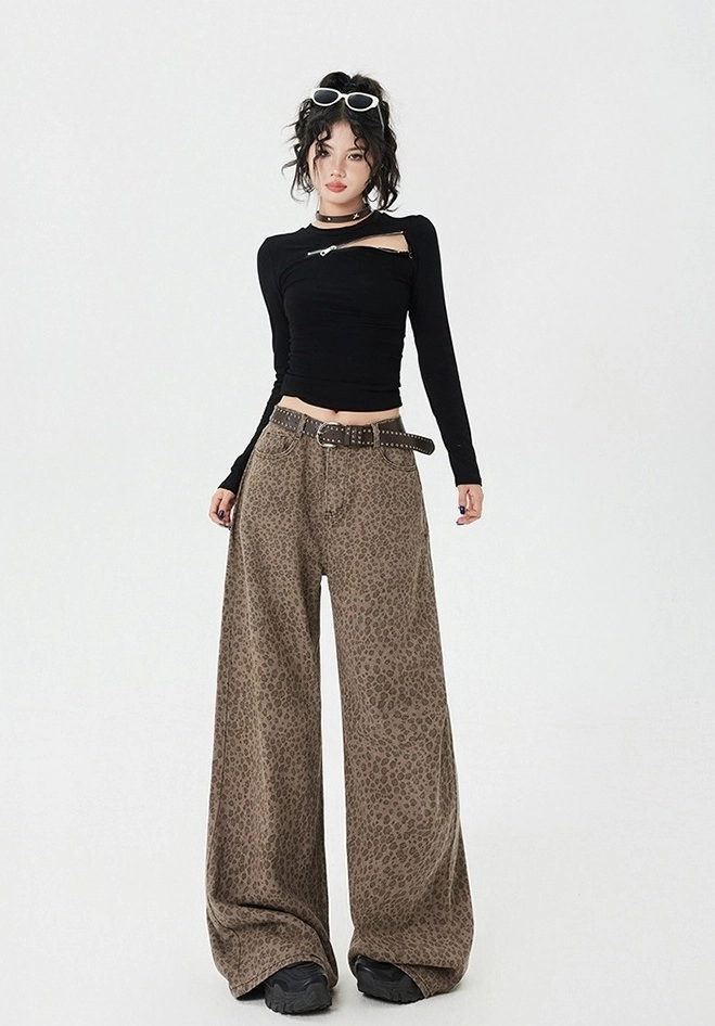 【CHICKS】Leopard Balloon Pants★韓国人気★ Brown Leopard Pattern Wide Leg Pants | Hyunjin - Stray Kids