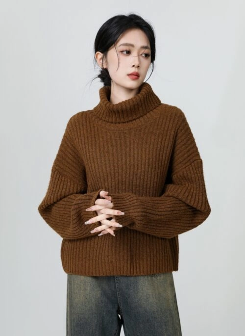 トップス SUNSEA 22AW SHRINKAGE KNIT / BROWN neck warmer wide collar zip-up knit brown - S SY | 60