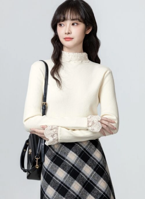 Lace Trim Knit Sweater Top