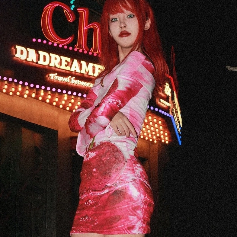 Pink Cherry Print Off-Shoulder Dress | Nayeon - Twice Pink Cherry Print Off-Shoulder Dress | Nayeon - Twice