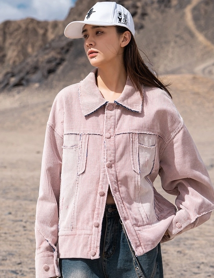 ピンク コーデュロイ襟 カバーオール Pink Corduroy Style Button-Up Jacket | Hyunjin - Stray Kids