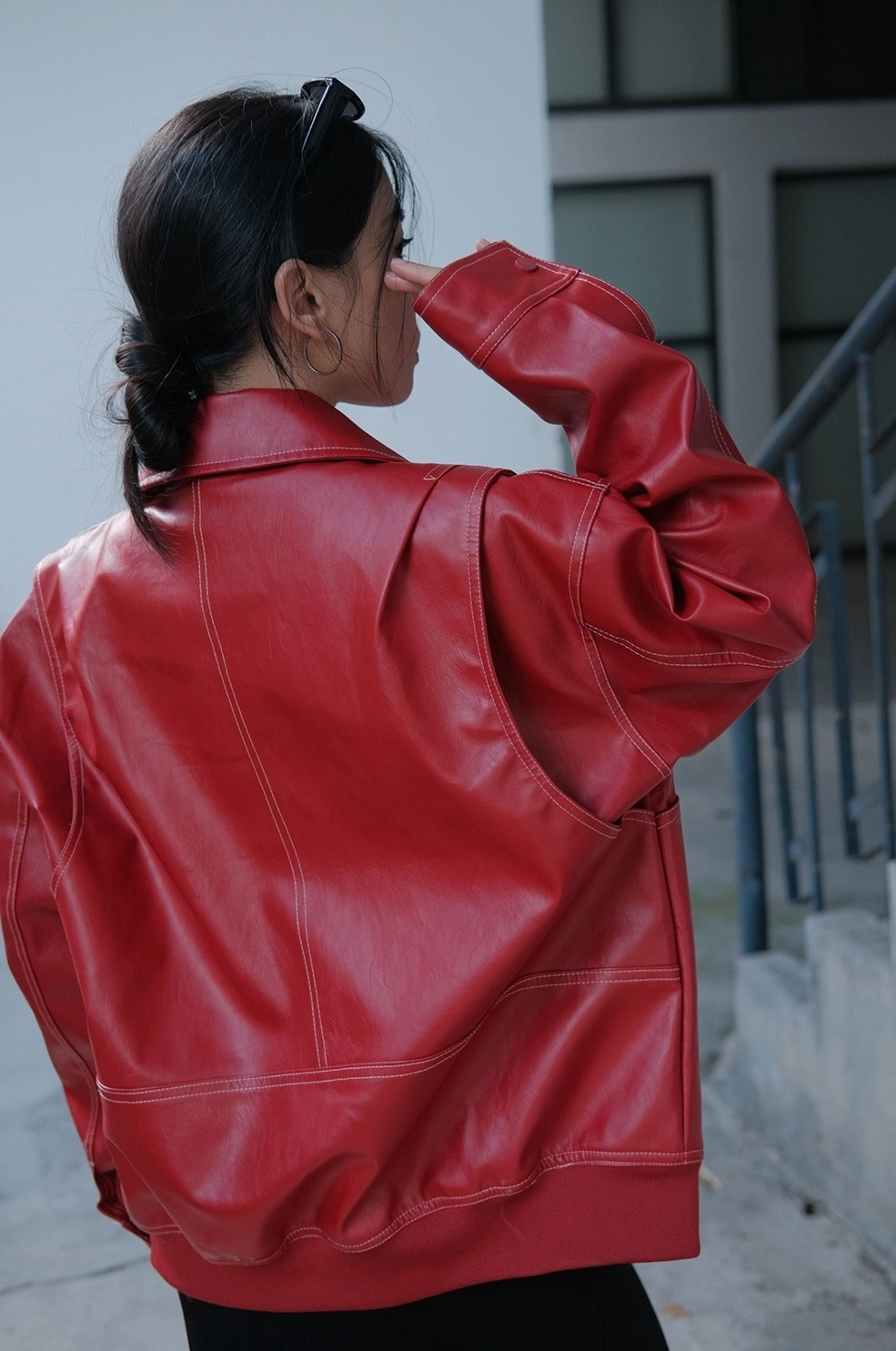 Red Collared Faux Leather Jacket | Changbin - Stray Kids - Fashion