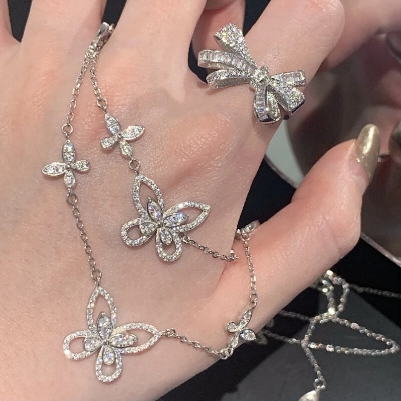 Silver Diamond Butterfly Chain Necklace | Sana - Twice