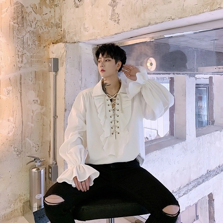 White Vintage Ruffled Blouse | Jeongin - Stray Kids
