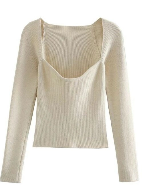 Beige Chic Neckline Knitted Top | Kang Ji Yun – Love Scout