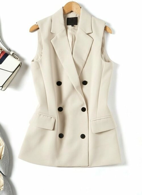 Beige Double-Breasted Suit Vest | Kang Ji Yun - Love Scout