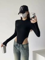 Black-Long-Sleeve-High-Cut-