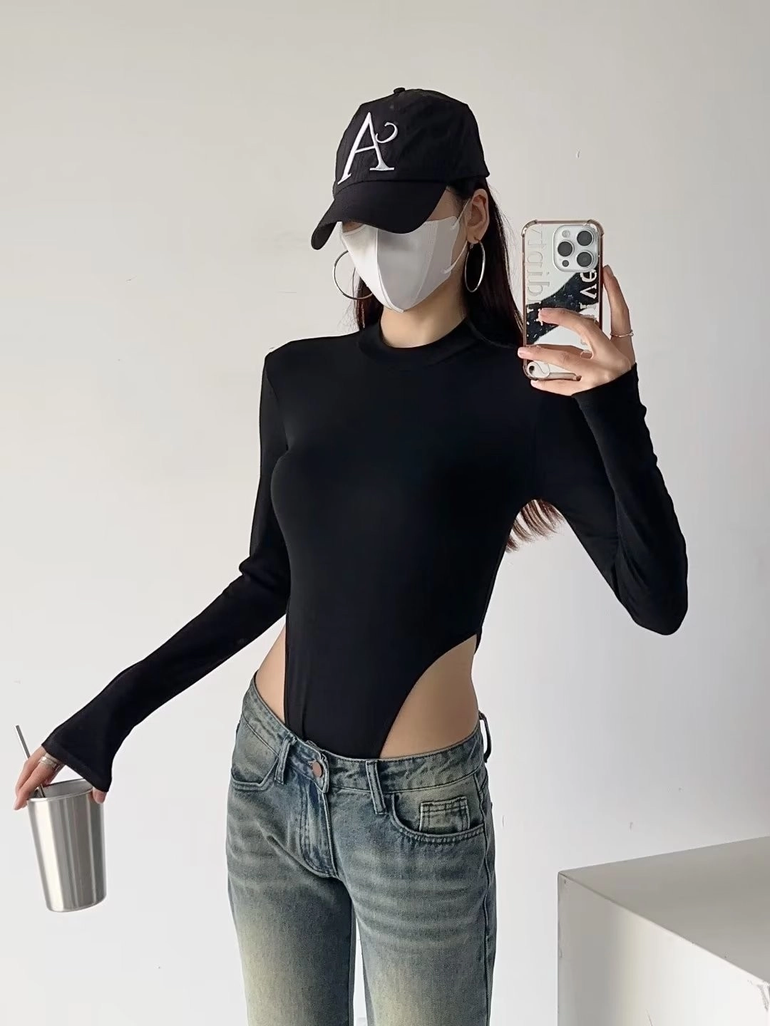 Black Long Sleeve High-Cut Bodysuit | Solar - Mamamoo