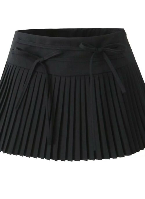 Black Micro Pleats Double Bow Skirt | Yunjin –  Le Sserafim