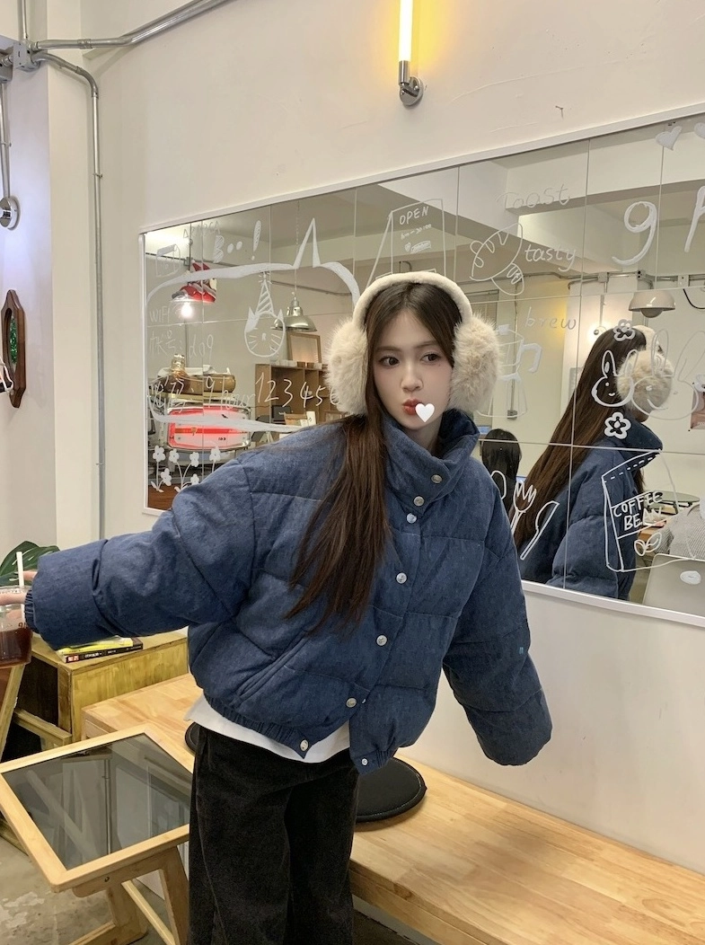 Blue Denim Style Puffer Jacket | Jennie - BlackPink - Fashion Chingu