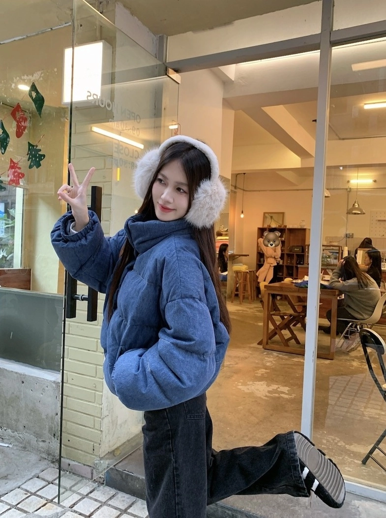 Blue Denim Style Puffer Jacket | Jennie - BlackPink - Fashion Chingu