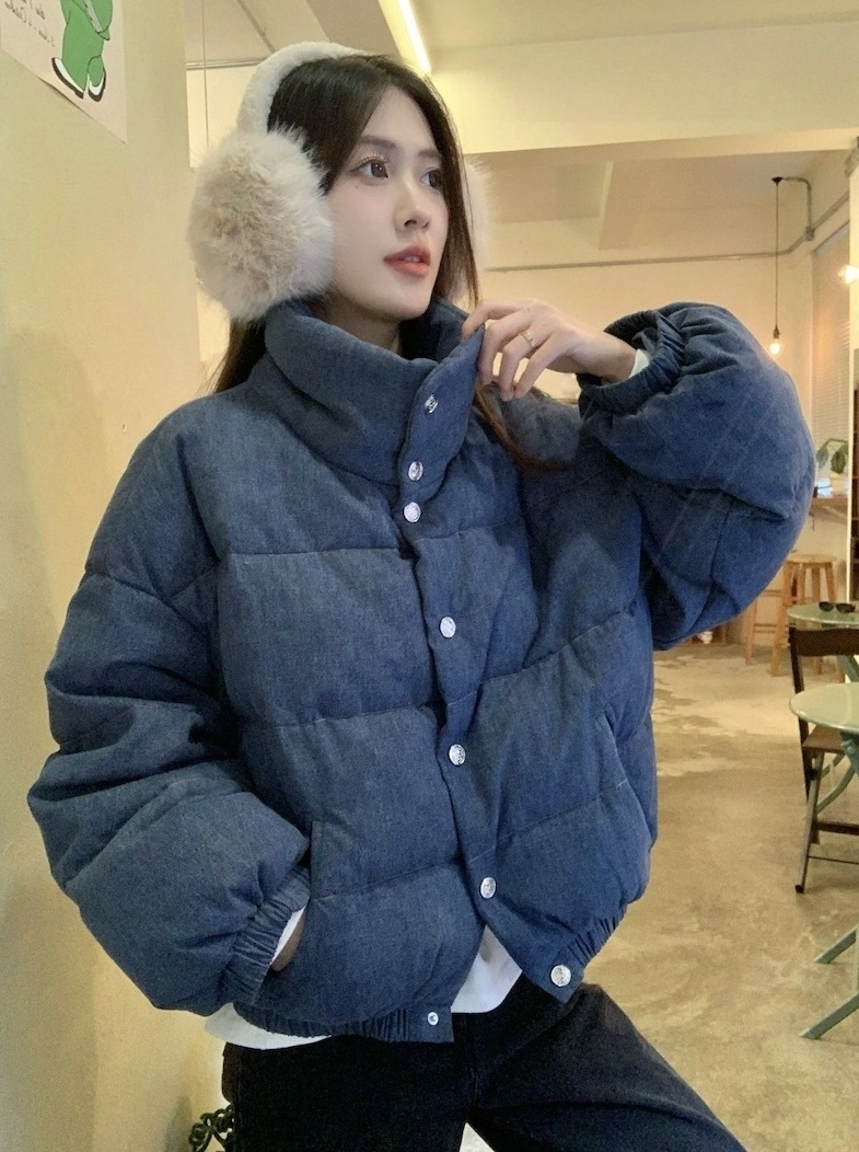 jennie着用 デニムブルー ボタン付きダウンジャケット jennie着用