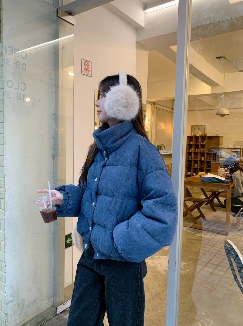 Blue Denim Style Puffer Jacket | Jennie - BlackPink - Fashion Chingu