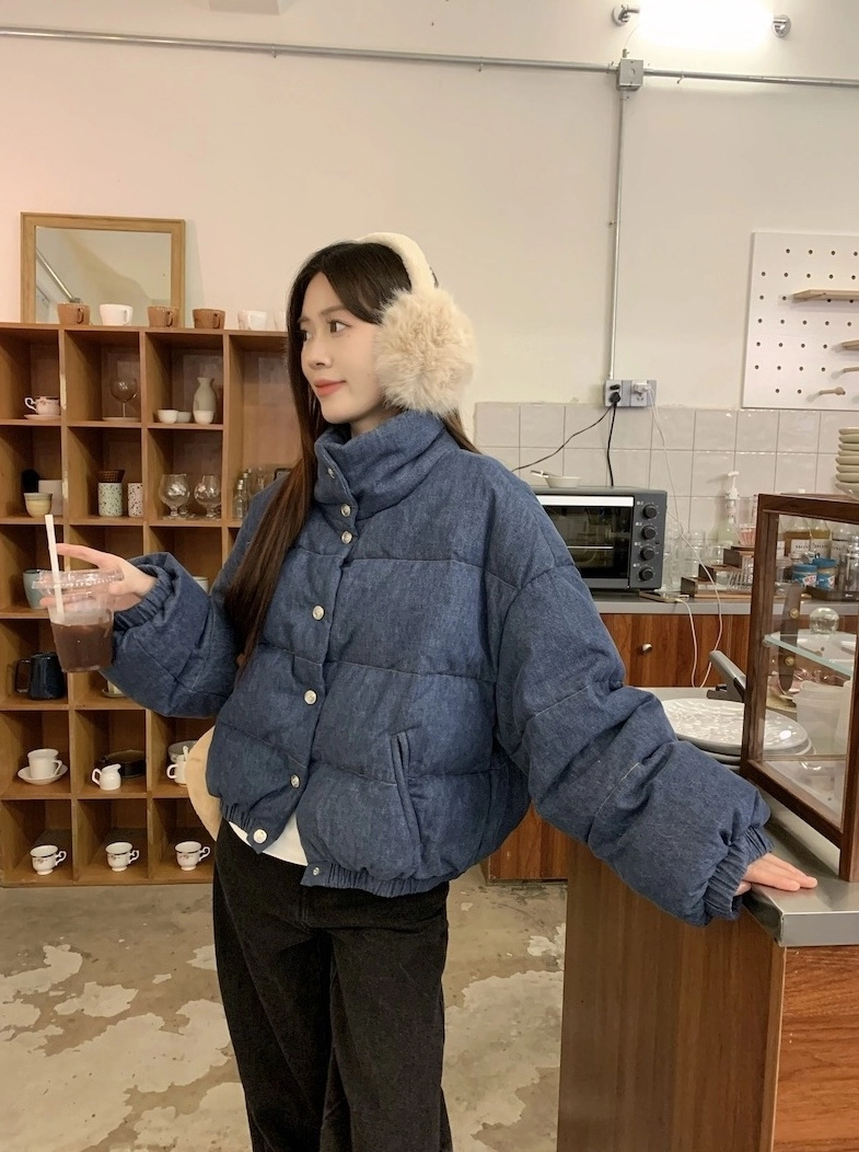 Blue Denim Style Puffer Jacket | Jennie - BlackPink - Fashion Chingu