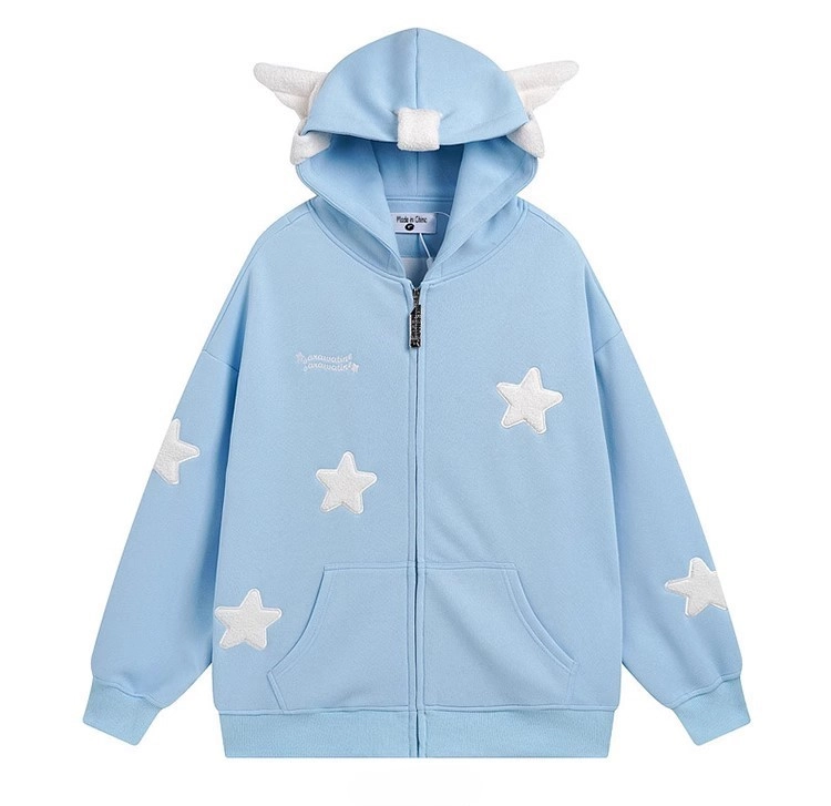 Blue Stars And Angel Hood Jacket | Hyein - NewJeans
