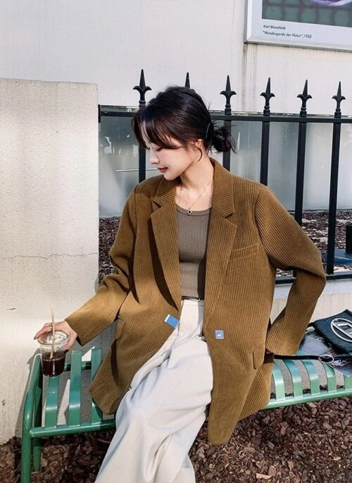 Brown Corduroy Suit Blazer Jacket | Kang Ji Yun – Love Scout