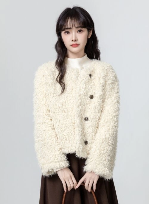 Brown Fluffy Faux Fur Jacket | Mark - NCT - Fashion Chingu