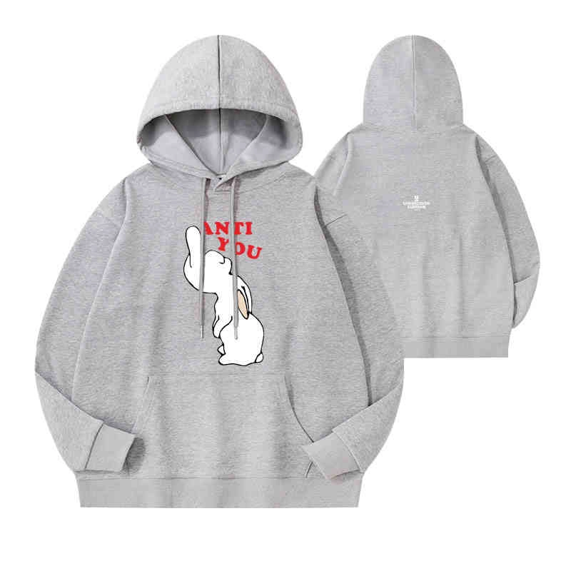 Grey “Anti-You” Graphic Print Hoodie | LeeKnow - Stray Kids
