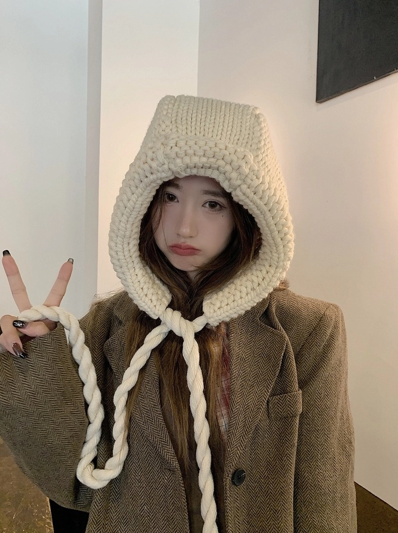 Off-White Knitted Hat With Braided Strings | S.Coups