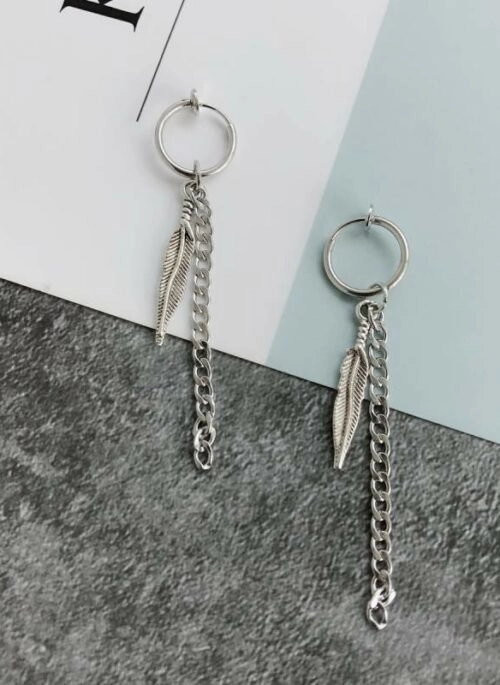Silver Dangling Leaves Hoop Earrings | Jungwon – Enhypen