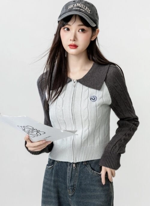 Vintage Colorblock Knit Cardigan Sweater