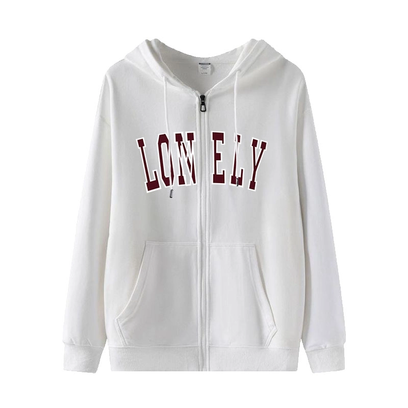 White “LONELY” Zip-Up Hooded Jacket | Danielle - NewJeans