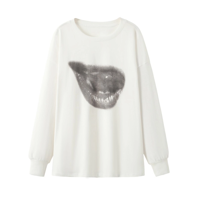White Long Sleeve Lip Graphic T-Shirt | Jennie - BlackPink