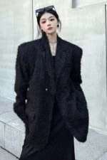 Black Soft Furry Blazer Coat | Taehyung - BTS - Fashion Chingu