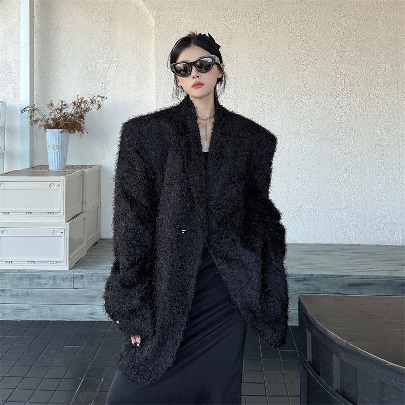 Black Soft Furry Blazer Coat | Taehyung - BTS - Fashion Chingu