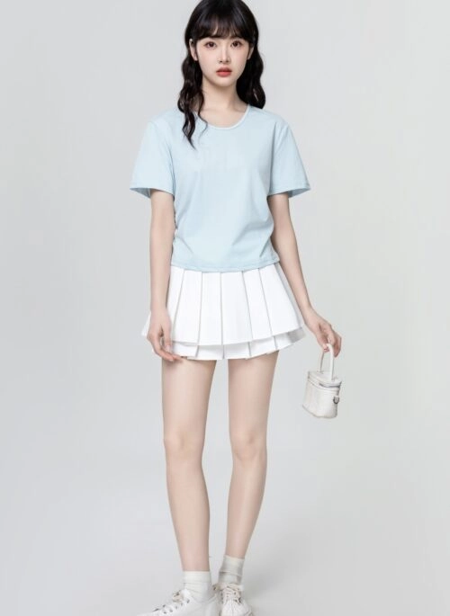 Blue Ruched Waist Short Sleeve Top