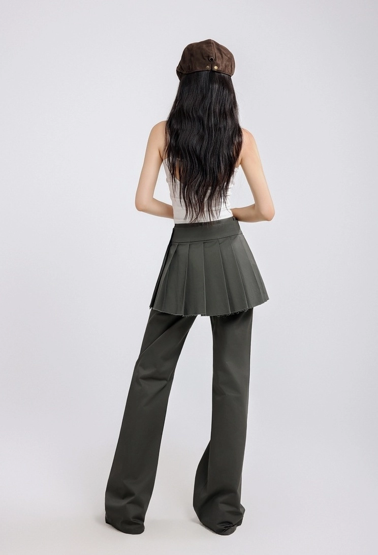 Dark Gray Pleated Skirt Overlay Pants | Rose - BlackPink
