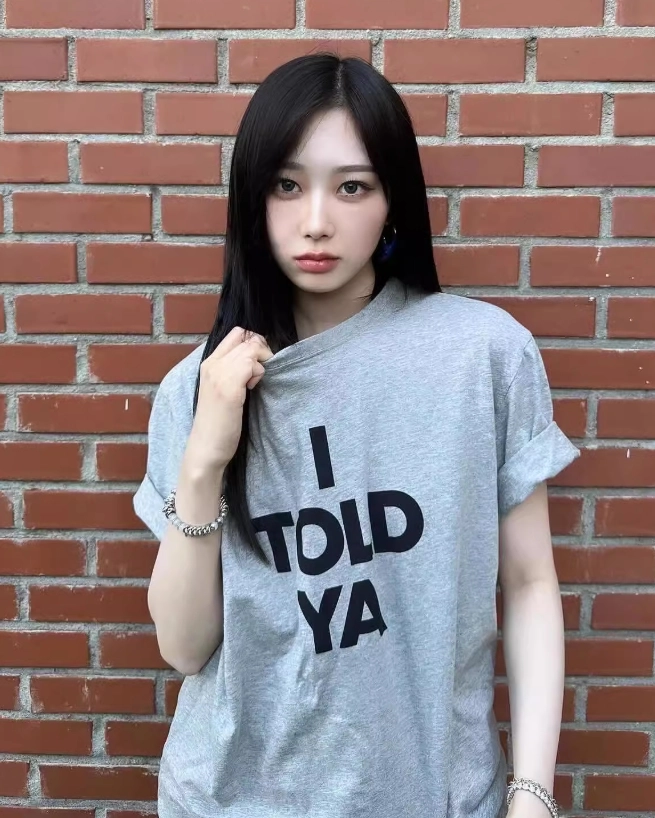 aespa ジゼル着用I TOLD YA グレー Tシャツ Grey “I Told Ya” Crewneck T-Shirt | Giselle - Aespa