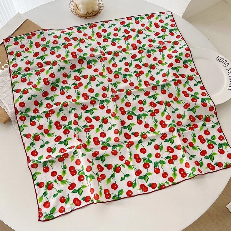 Red And White Cherry Pattern Scarf | Minju - ILLIT - Fashion