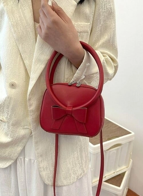 Red Faux Leather Bow Mini Bag | Lisa - BlackPink