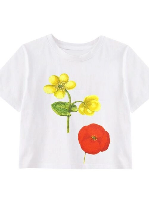 White Flower Print Crop T-Shirt | Moka – ILLIT