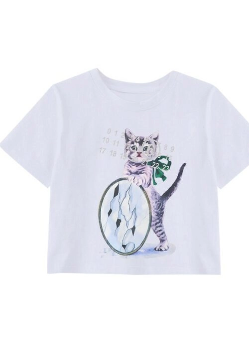 White Kitten Print Crop T-Shirt | Wonhee – ILLIT