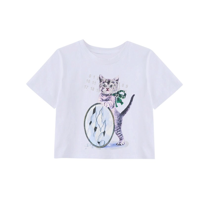 White Kitten Print Crop T-Shirt | Wonhee - ILLIT - Fashion