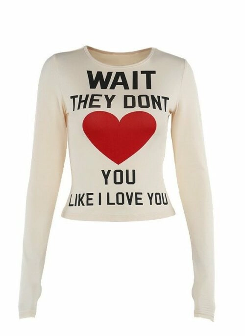 Beige Heart Statement Long Sleeves Top | Seulgi – Red Velvet
