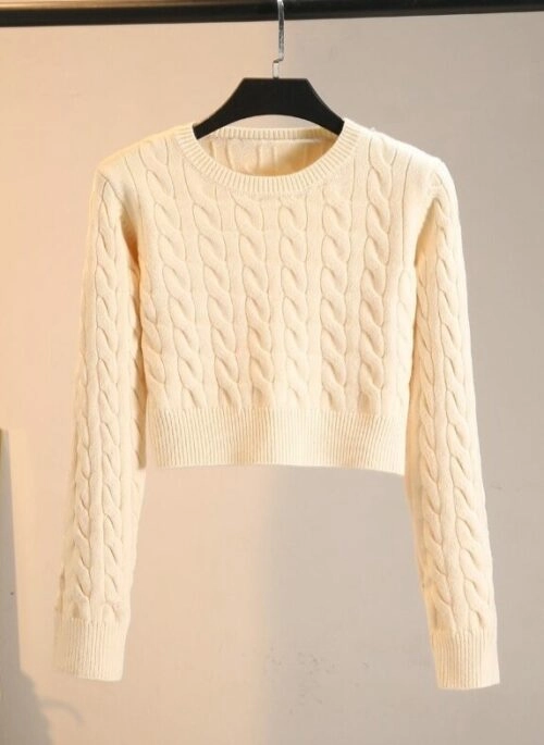 Beige Twist Pattern Crop Sweater | Solar – Mamamoo