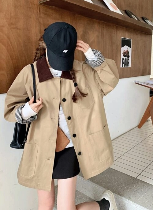 Beige Vintage Jacket With Brown Collar | Kim Mu Bee - Melo Movie