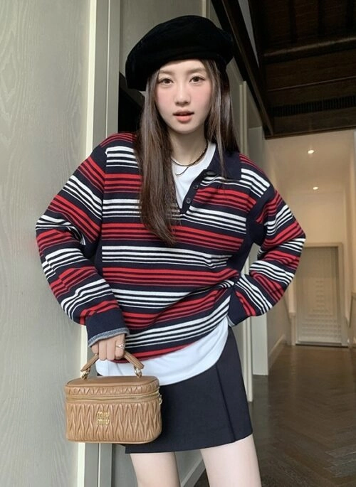 Black And Red Striped Collared Sweater | Jake – Enhypen