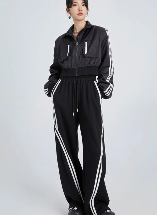 Black Double Stripe Drawstring Pants | NMIXX