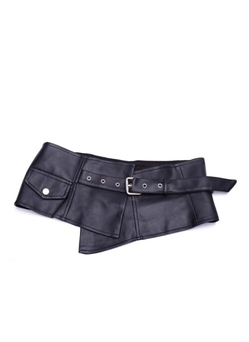 Black Faux Leather Wide Waist Belt | Kyujin – NMIXX