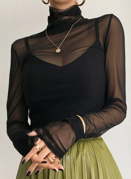Black Long Sleeve Sheer Top | Bae – NMIXX