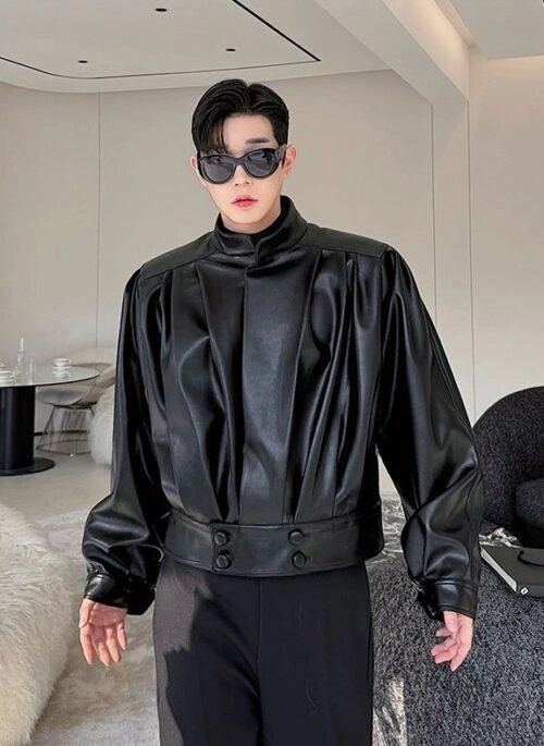 Black Pleated Faux Leather Jacket | Jennie – BlackPink