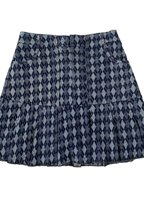 Blue High-Waisted Plaid Skirt | Haewon – NMIXX