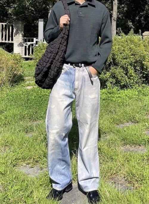 Blue Printed Distressed Jeans | Onew - SHINee