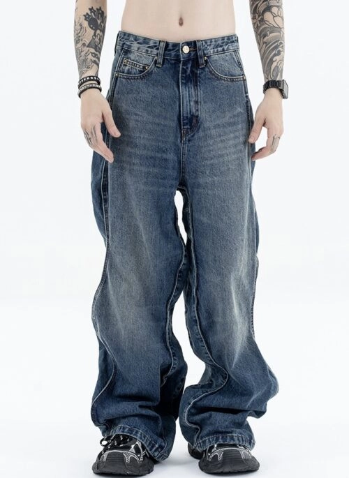 Blue Washed Denim Wavy Cut Jeans | J-Hope – BTS
