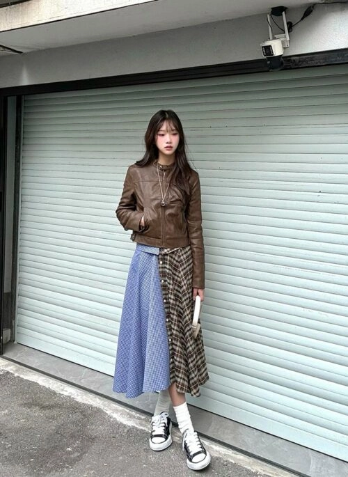 Brown And Blue Mixed Plaid Skirt | Jennie – BlackPink