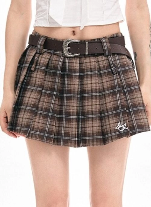 Brown Plaid Pleated Mini Skirt | Seeun – STAYC